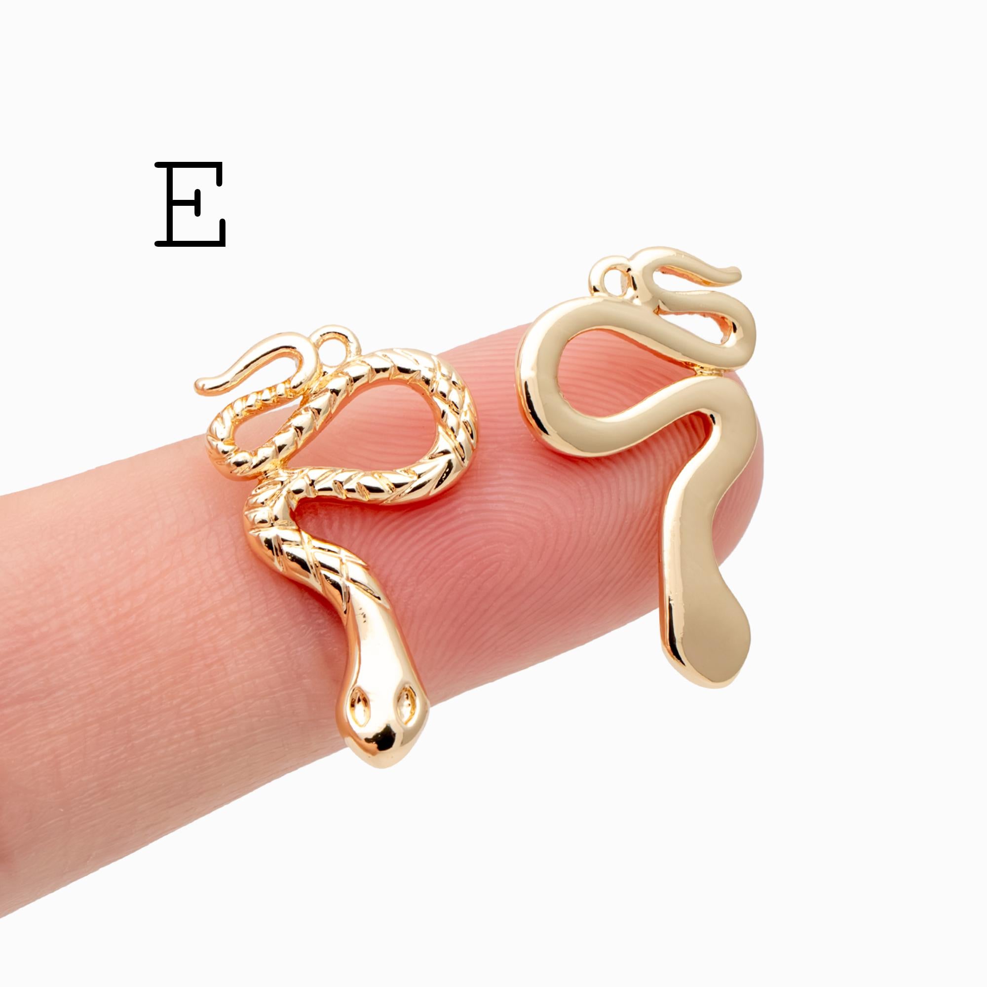 4pcs Gold Snake Charm, 18K Gold Plated Brass, Snake Necklace Jewelry Pendant (GB-2756)